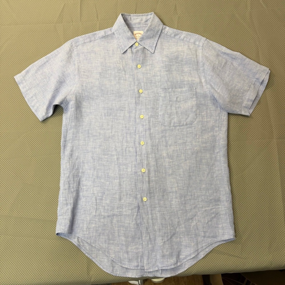 Brooks Brothers Shirt Men S Blue Irish Linen S/S Vintage Button Up Hong Kong